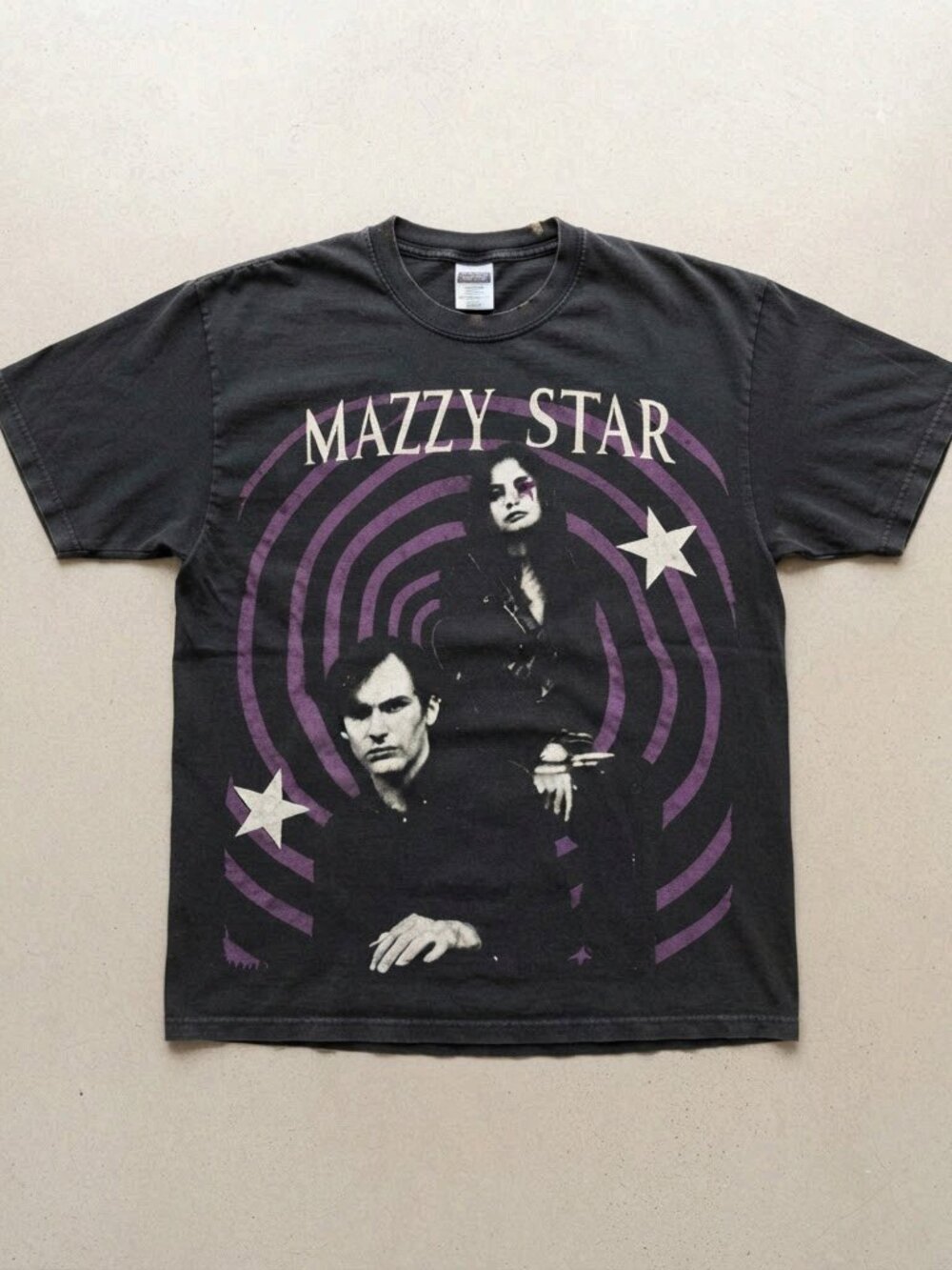 Mazzy Star Band T-Shirt, Black Graphic Spiral Print Tee, Vintage Alternative Roc